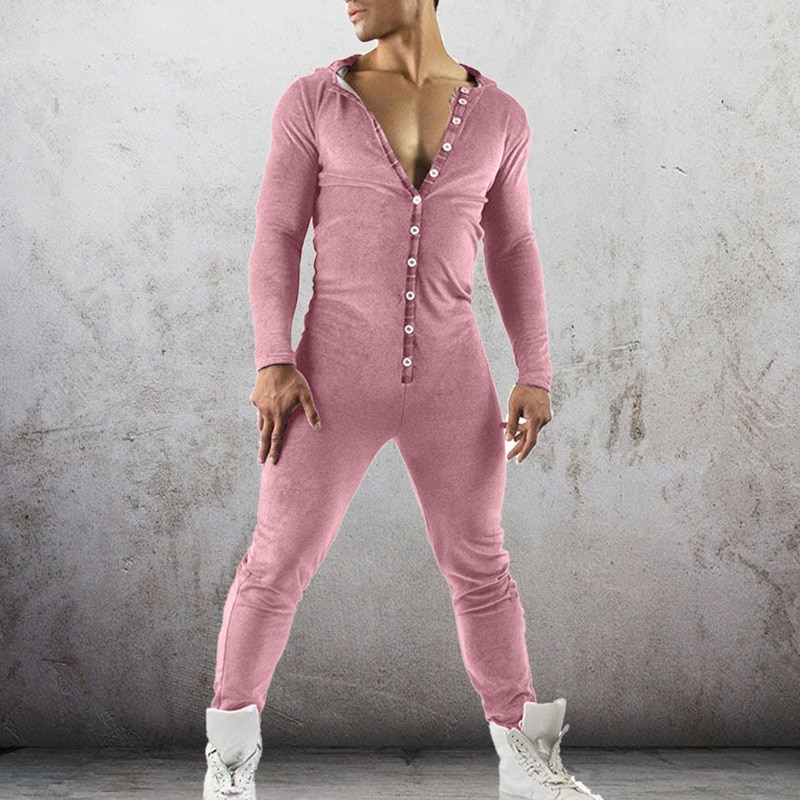 Plaid Print Men's Pajamas Men's Adults Playsuit Pajamas Back Cover Back Button Home Flap Adults Casual Jumpsuit Men