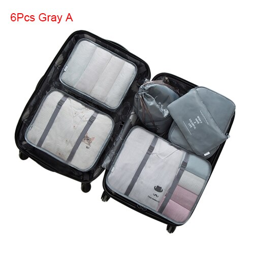 Mihawk Travel Bags Sets Waterproof Packing Cube Portable Clothing Sorting Organizer Luggage Tote System Durable Tidy Pouch Stuff: 6Pcs Gray A