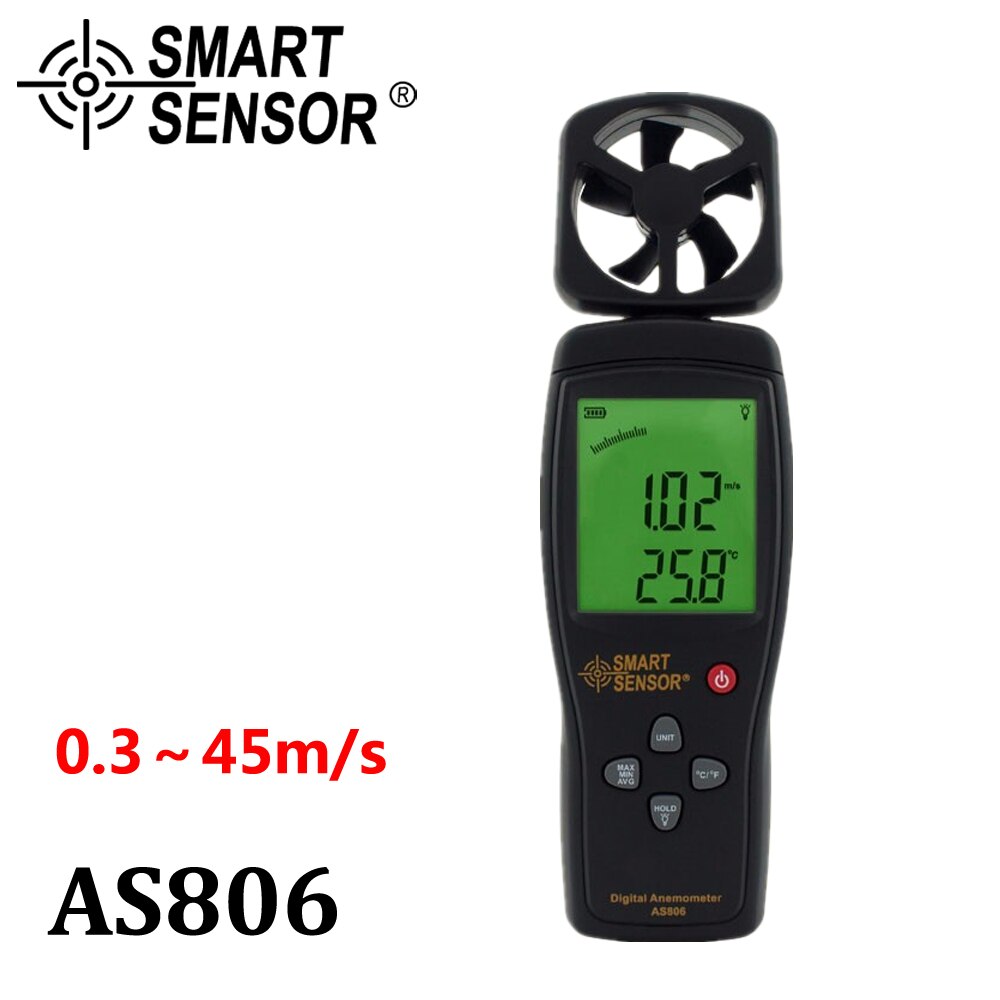 Digital Air Flow meter Anemometer AS806 0-45M/S wind speed sensor hand-held Anemometer Thermometer air flow speed meter: Default Title