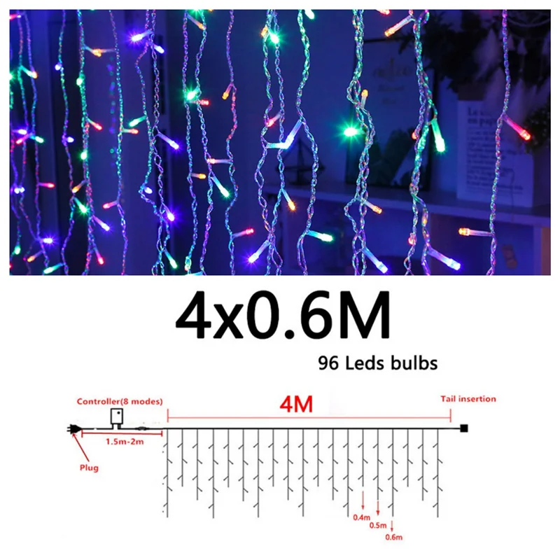 Outdoor LED 4x0,6m lichtslinger voor terras kerstverlichting Fairy String Gordijn licht straat bruiloft tuindecoratie