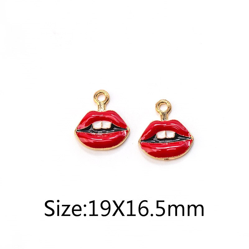 10 stuks/partij mond lippen bedels lippenstift zwevende emaille bedels legering lip hanger geschikt voor kettingen armbanden doe-het-zelf sieraden accessoires: Roze tand