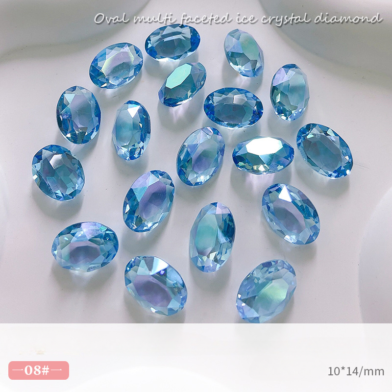 10 Uds. De joyería de cristal ovalada grande para uñas, abalorio inferior puntiagudo, decoraciones de diamantes, adornos de manicura de alta transparencia de lujo: Gris