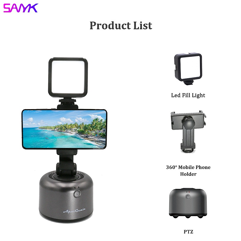 Sanyk 360 ° Smart Auto Tracking Gimbal Stabilizer Gsm Houder Vlogging Kit Led Licht Microfoon Statief Voor Selfie Livestream: Option 3 Black