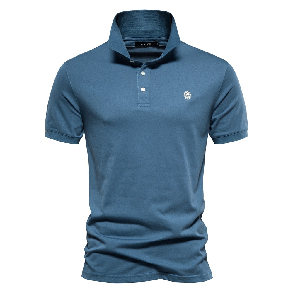 AIOPESON 100% Katoen Borduren heren Polo Shirts Effen Kleur Korte Mouw Polo Shirts voor Mannen Zomer Sociale Polo mannen