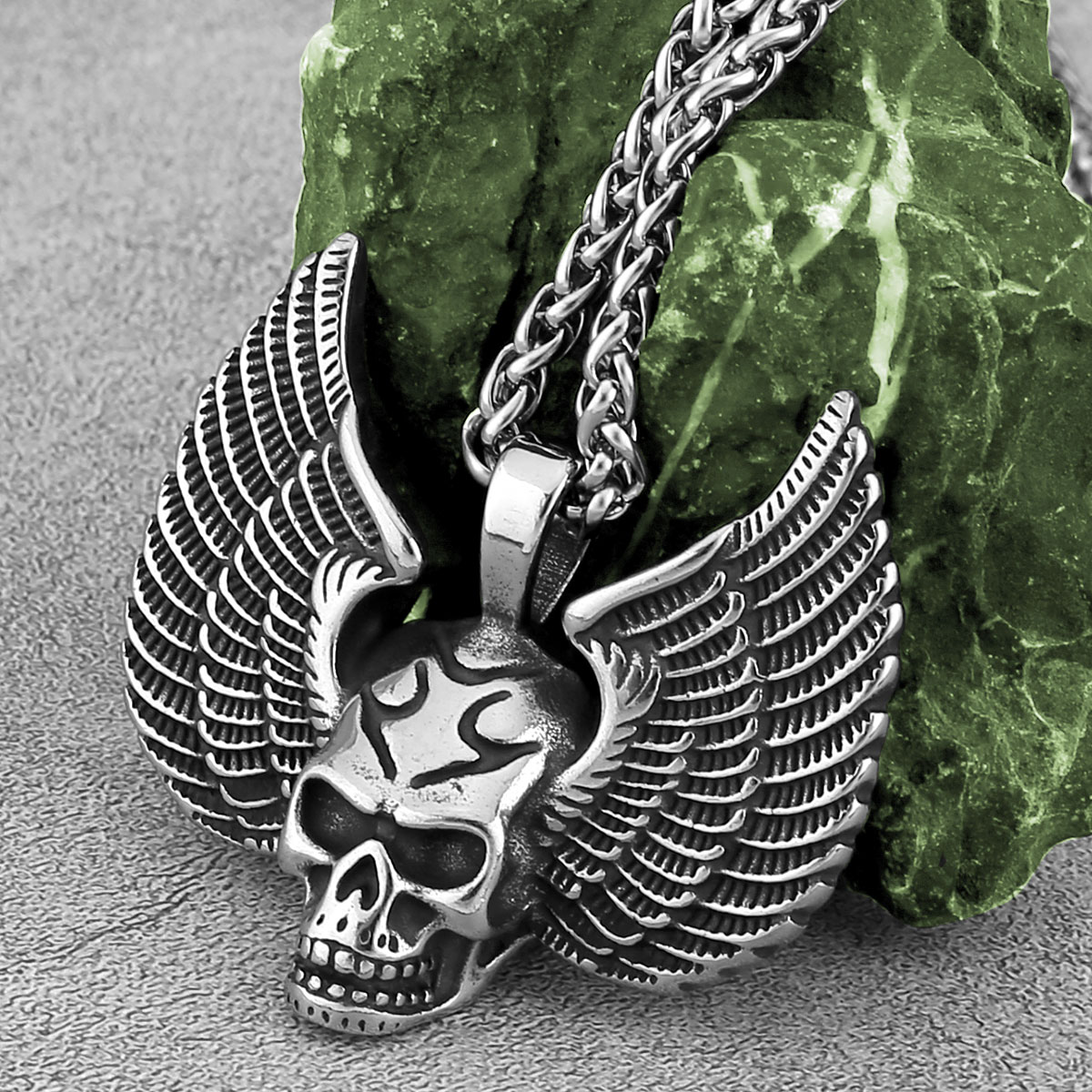 de personalidad alas de Ángel caído cráneo collar de acero inoxidable estilo Punk niños colgante joyería al por mayor
