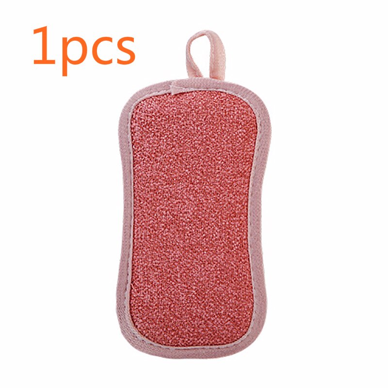 Double Sided Scouring Pad Reusable Cleaning Dish Cloth Kitchen Cleaning Tools Wipers Decontamination Dish Towels Cleaning Brush: 1pcs red
