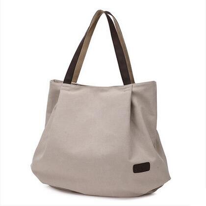 Simple Big Capacity Canvas Women Messenger Bag Girls Handbag Shoulder Bag Leisure Daily Shopping Totes: beige white