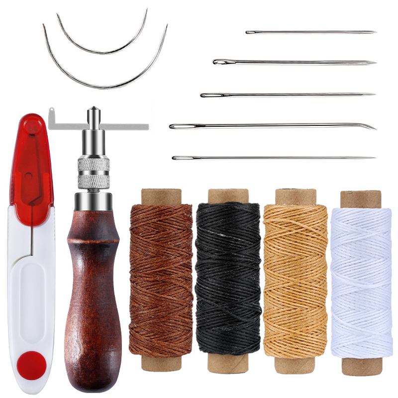 Lmdz Lederen Naaien Tool Set Skiving Mes Hand Punch Groover Houten Handvat Priem Wax Draad Schaar Leer Naald Accessoires: Type1