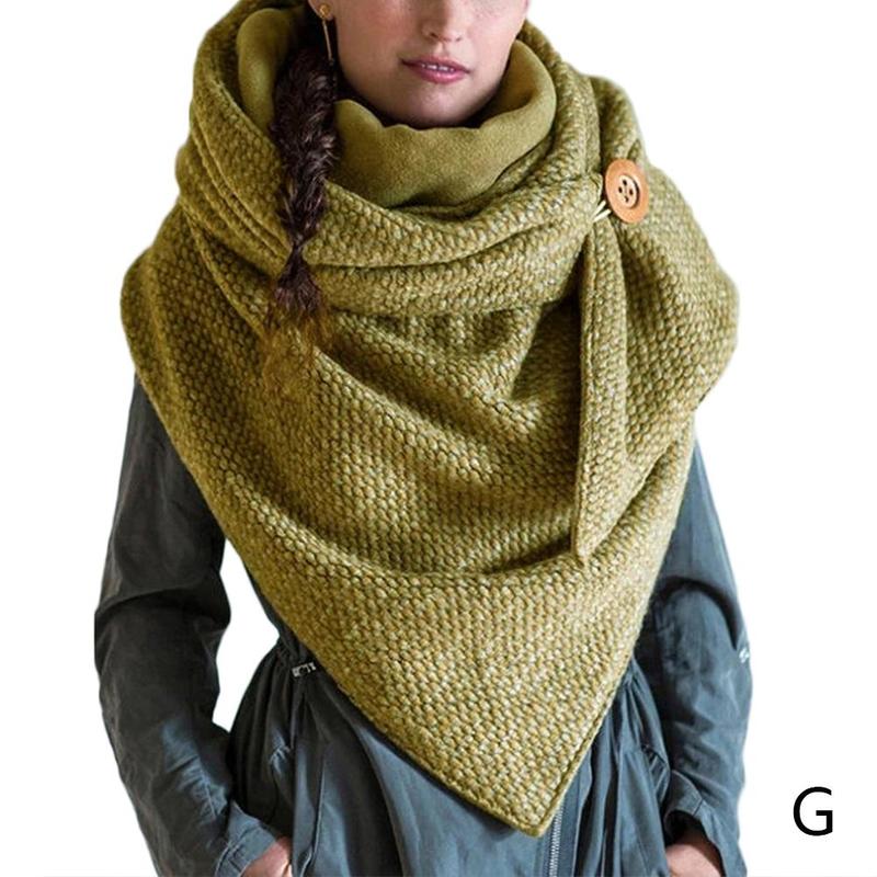 Femmes hiver épaissir grande écharpe surdimensionnée avec bouton crochet couleur unie côtelé Triangle châle bavoir: G