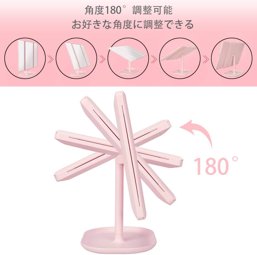 LED Light Bathroom Desktop Mirror with 10x Magnifying Glass Folding Angle Free Adjustment Rotating USB Charging Bathroom Mirror