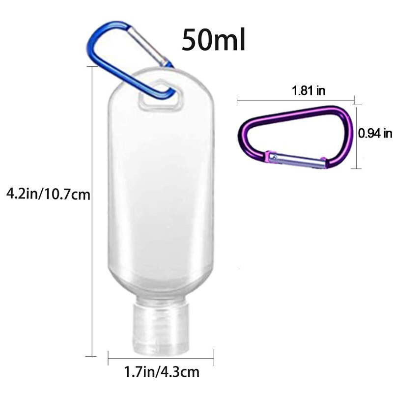 Bouteille vide de voyage désinfectant pour les mains, 30ml 50ml, support de taille, crochet, porte-clés, capuchon rabattable, bouteilles vides portables réutilisables, 5 pièces