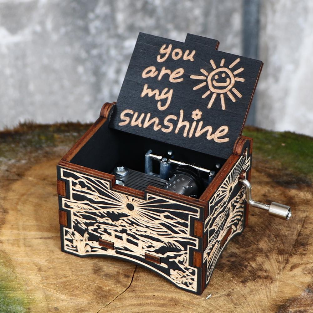 Carved Hand Music Box Wooden Black Music Box You Are My Sunshine To Lover To daughter To husband Birthday Year