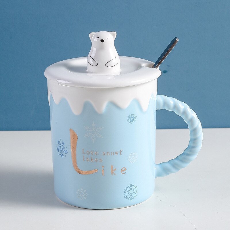 Leuke Ijsbeer Keramische Mok Met Deksel Lepel Koffie Cups Drinkware Koffie Thee Kopjes Student Melk Cup: D