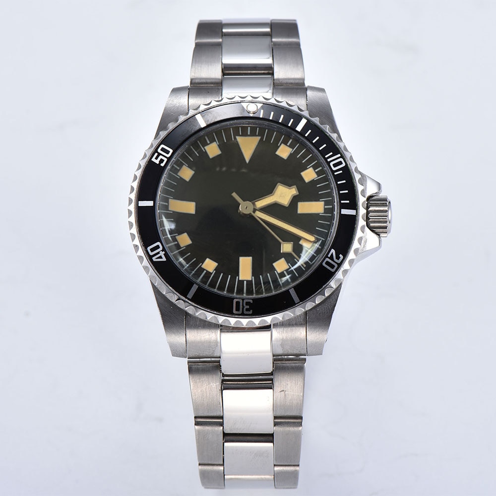 Antike uhr Automatische Mechanische 1960 retro Uhr herren 40mm schwarz steril Zifferblatt schwarz Aluminium Blatt Lünette Leucht F22