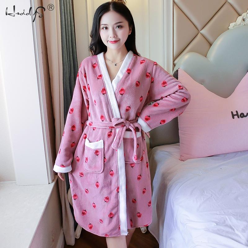 Flannel badekåber dame tegneserie dejlig tyk varm natkjoler vinter badekåbe kvinder pyjamas badekåbe nattøj