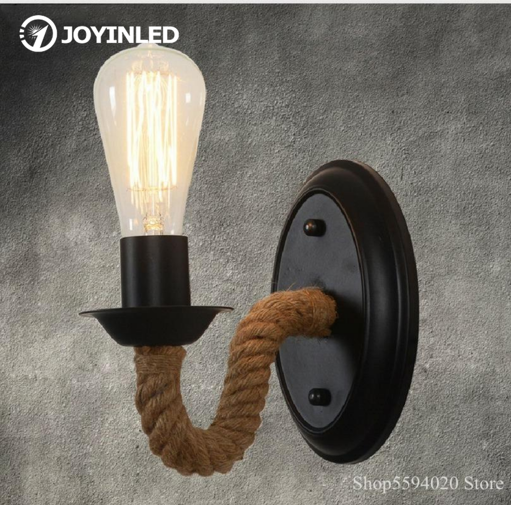 Led-væglampe hampereb amerikansk retro forfængelighedslampe indendørs væglampe soveværelse led-væglampe korridor natbelysning