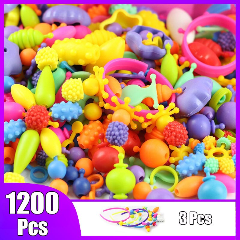 1200 stk popperler snapperle farverigt gør-det-selv smykkesæt pædagogisk pigelegetøj fremstilling af halskæde armbåndsring: 1200 stk