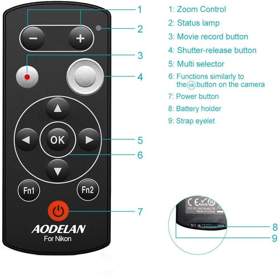 AODELAN ML-L7A Wireless Camera Remote Control Shutter Release for Nikon Zfc A1000 P1000 B600 P950 Z50, Replace Nikon ML-L7