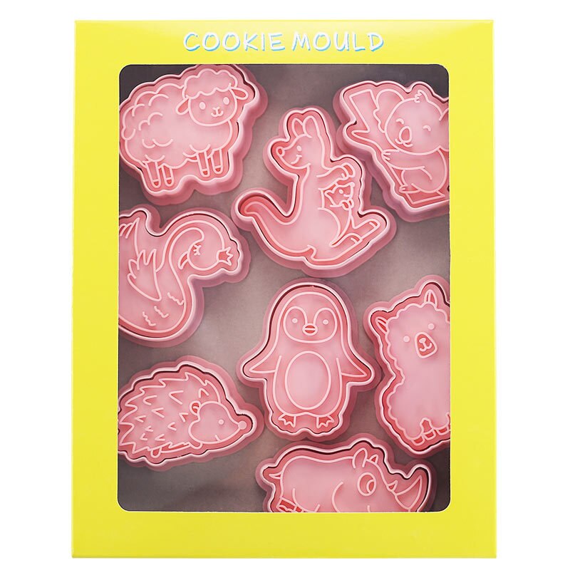 8Pcs/Set Animals Cookie Cutter Biscuit Mold Penguin Alpaca Koala Kangaroo Pattern Cookie Stamp Fondant Cake Dessert Decoration