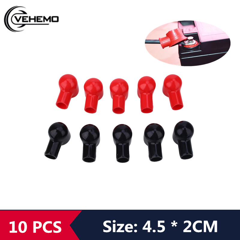 VEHEMO-cubierta aislante para batería de coche, herramienta de cubierta aislante de goma redonda de 20x12MM, color negro y rojo, 10 unidades