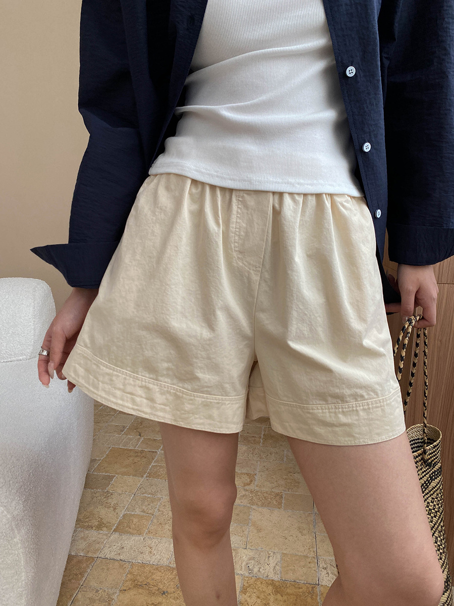 Vår- och sommarshorts med hög midja för kvinnor, avslappnade och enfärgade: M / Beige