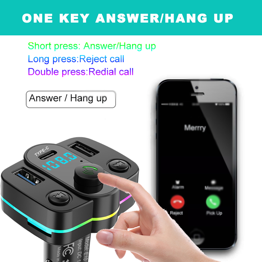 Bluetooth FM Transmitter Car MP3 Player Dual USB Type C Car Charge & Call Hands-Free for Safe Car Auido Receiver