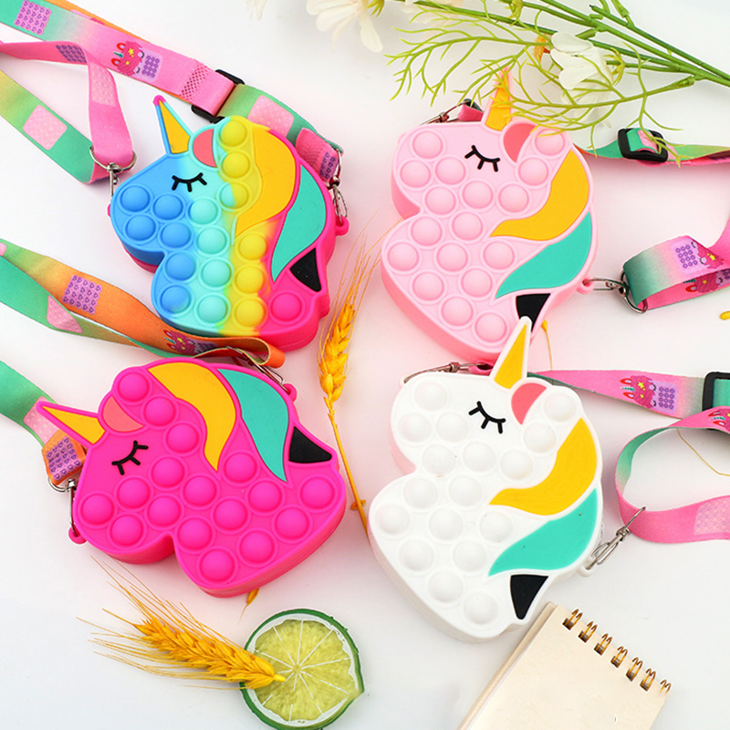 Kawaii pop it cabeça de cavalo bolsa de ombro brinquedos brinquedos crianças sensoriais anti-stress aliviar squishy squeeze descompressão brinquedo para o miúdo: random 1pc