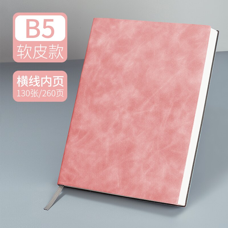 B5 A4 Large Super Thick Notebook Soft Leather Surface Reading Horizontal Line Diary Business Office Work Meeting Record Notepad: B5 Pink