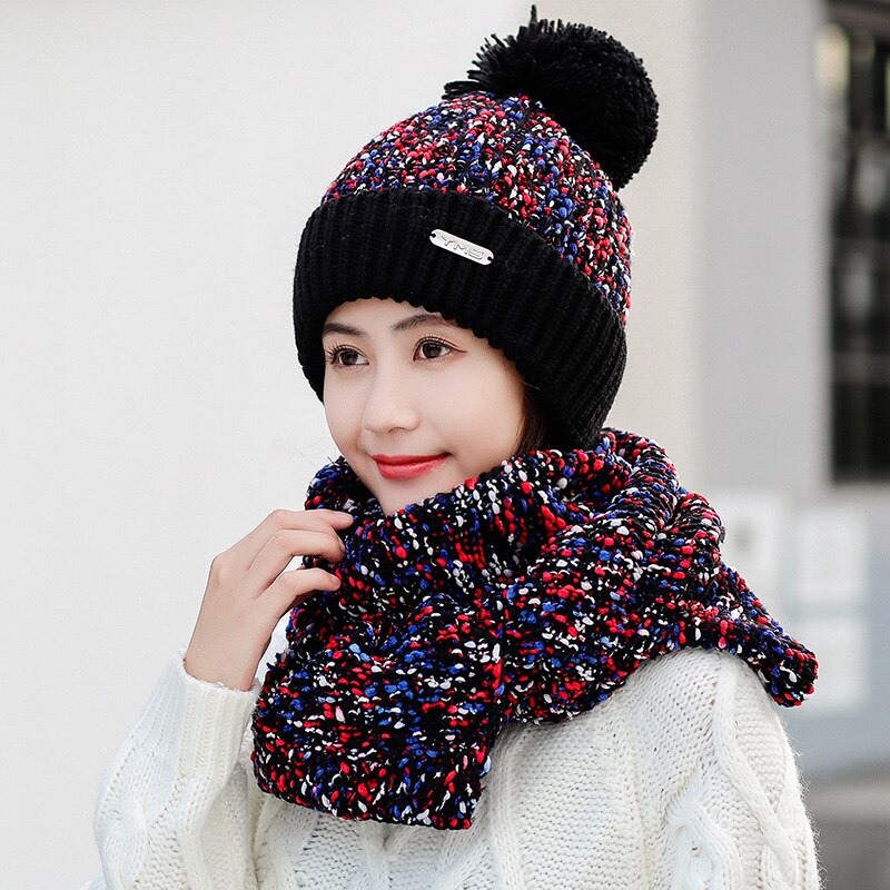 Winter Muts En Sjaal Set Vrouwen Classic Plus Dikke Unisex Aangekleed Winter Hoeden Sjaals Warme Winter Accessoires