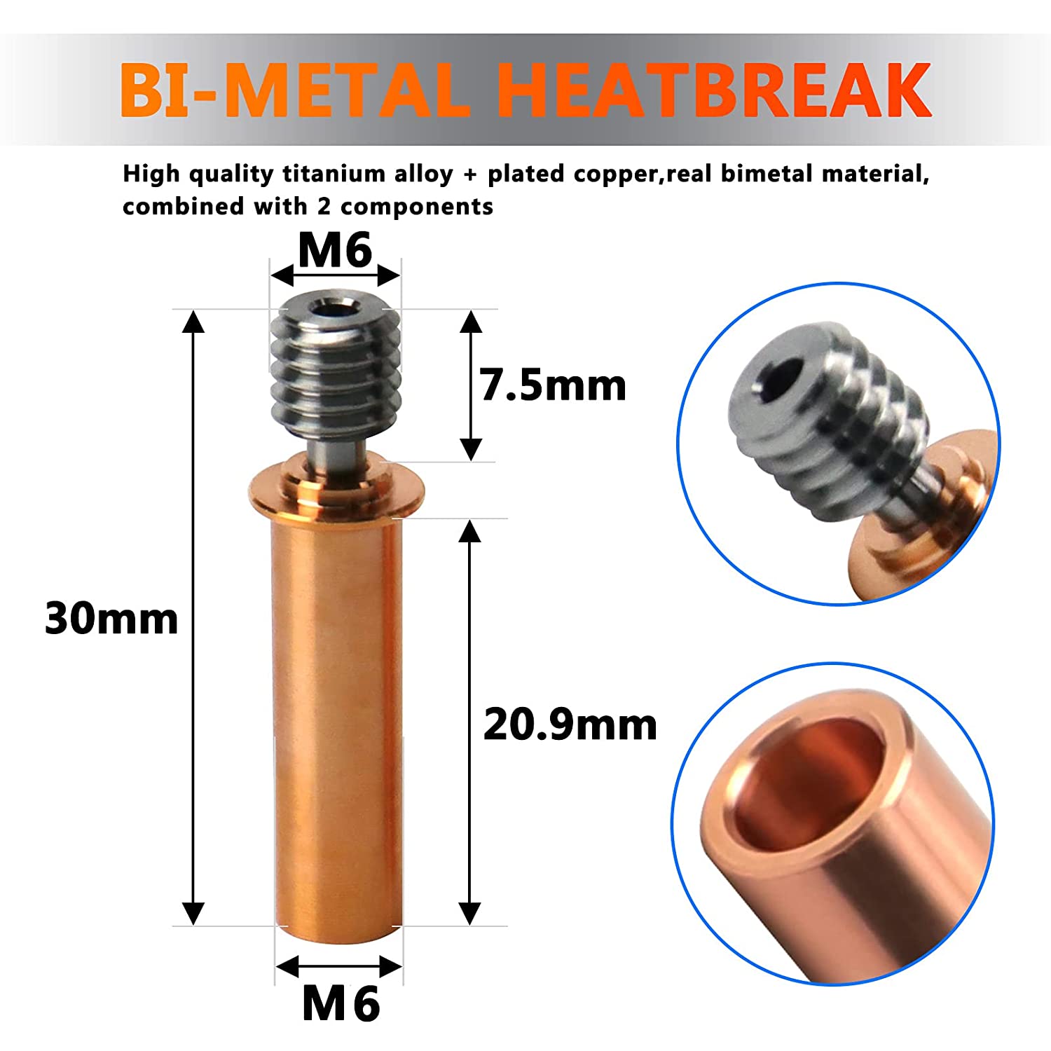 1 Piece of Bimetal -Melt Copper-Titanium Alloy Hose, Suitable for Creality CR-6 SE/Max/CR-5 PRO 3D Printer