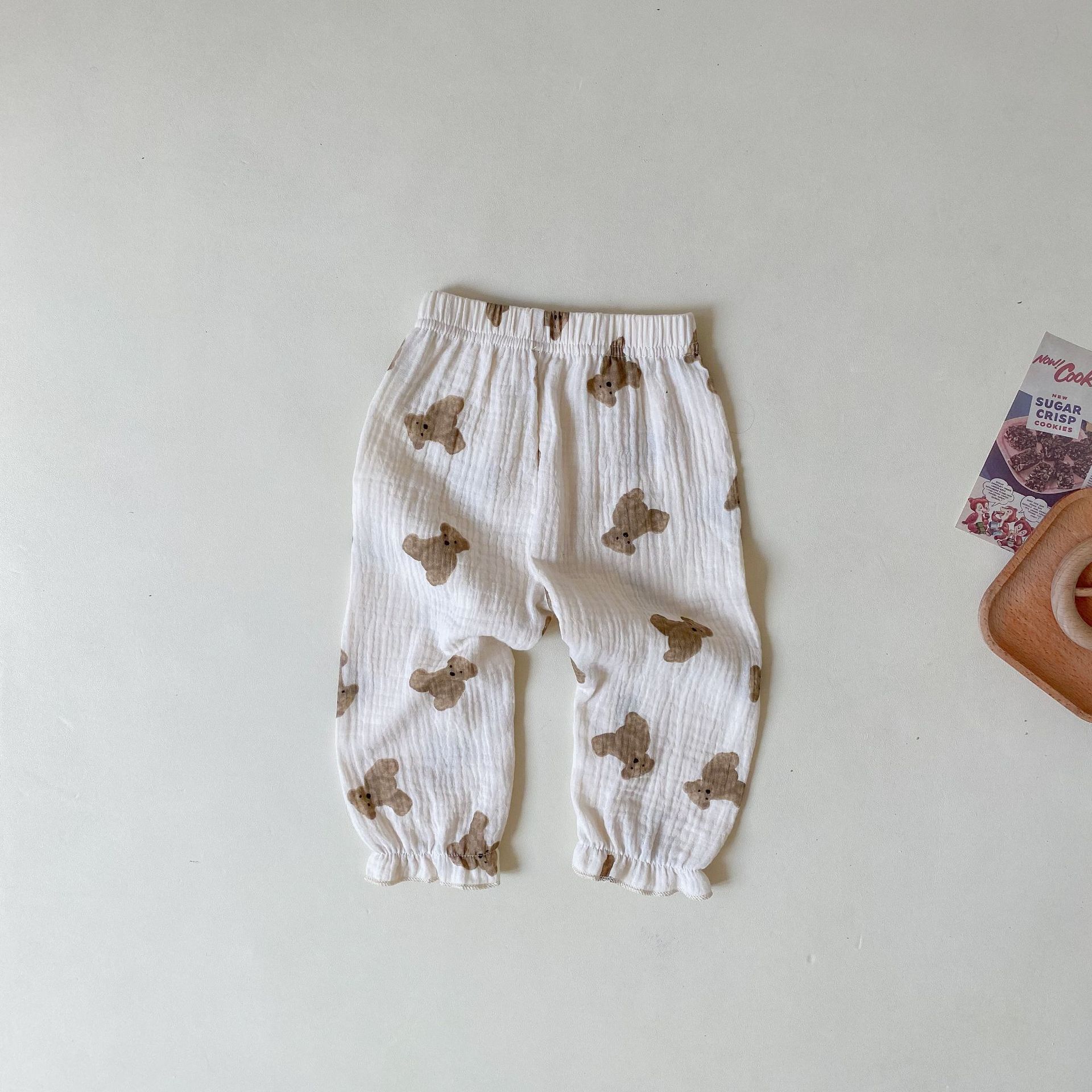 2022 niemowlę chłopiec lato Słodki kreskówka Niedźwiedź kwiatowy wydrukować moda Spodnie Brzdąc dziewczynka bawełna komar Repellenttrousers: brązowy niedźwiedź / 6M  66cm