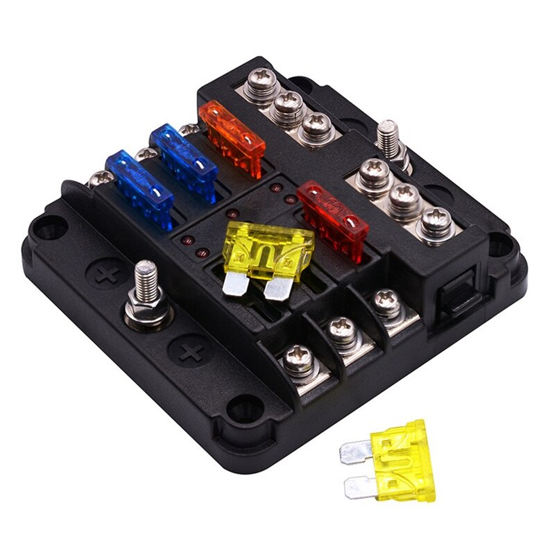 Boîte à fusibles 12 voies porte-fusible porte-écrou à vis avec Bus négatif 5A 10A 15A 20A fusibles gratuits indicateur LED pour automobile