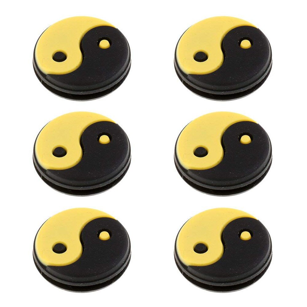 6 Pieces Silicone Yin Yang Tennis Racquet Vibration Dampener Shock Absorber: YELLOW