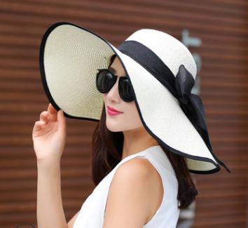 24colors Womens Sun Straw Hat Wide Brim UPF 50 Summer Hat Foldable Roll up Floppy Beach Hats for Women Big Bowknot: 16