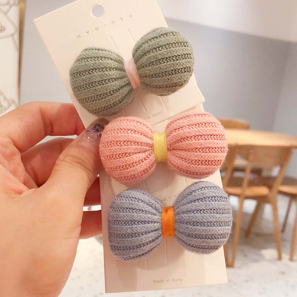 Horquilla de lana con lazo para niña, horquilla de tela coreana para bebé, pinza de pelo de punto, accesorios para el cabello para niño
