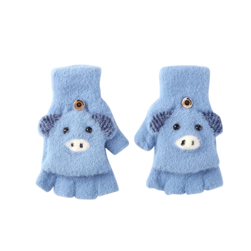 2 stücke freundlicher Warme Handschuhe Mädchen Jungen Halbe Finger Handschuhe Winter Warme Nette Fäustlinge Hand Muff Karikatur Handschuh Für freundlicher 2-6 jahre alt: 	himmel blau