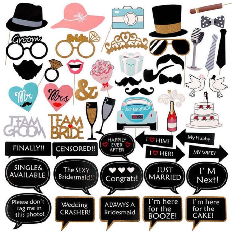 Funny Birthday Photo Booth Props DIY Mr Mrs Wedding Groom Bridal Party Decor Baby Shower Bride To Be Bride Team Shooting Props
