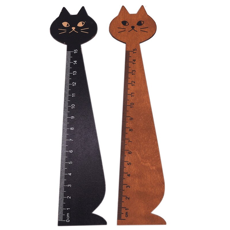 2 pcs 15cm Cartoon Cat Ruler Lovely Cat Shape Ruler Cute Wood Animal Straight Ruler For Kids School Supplies Stationery
