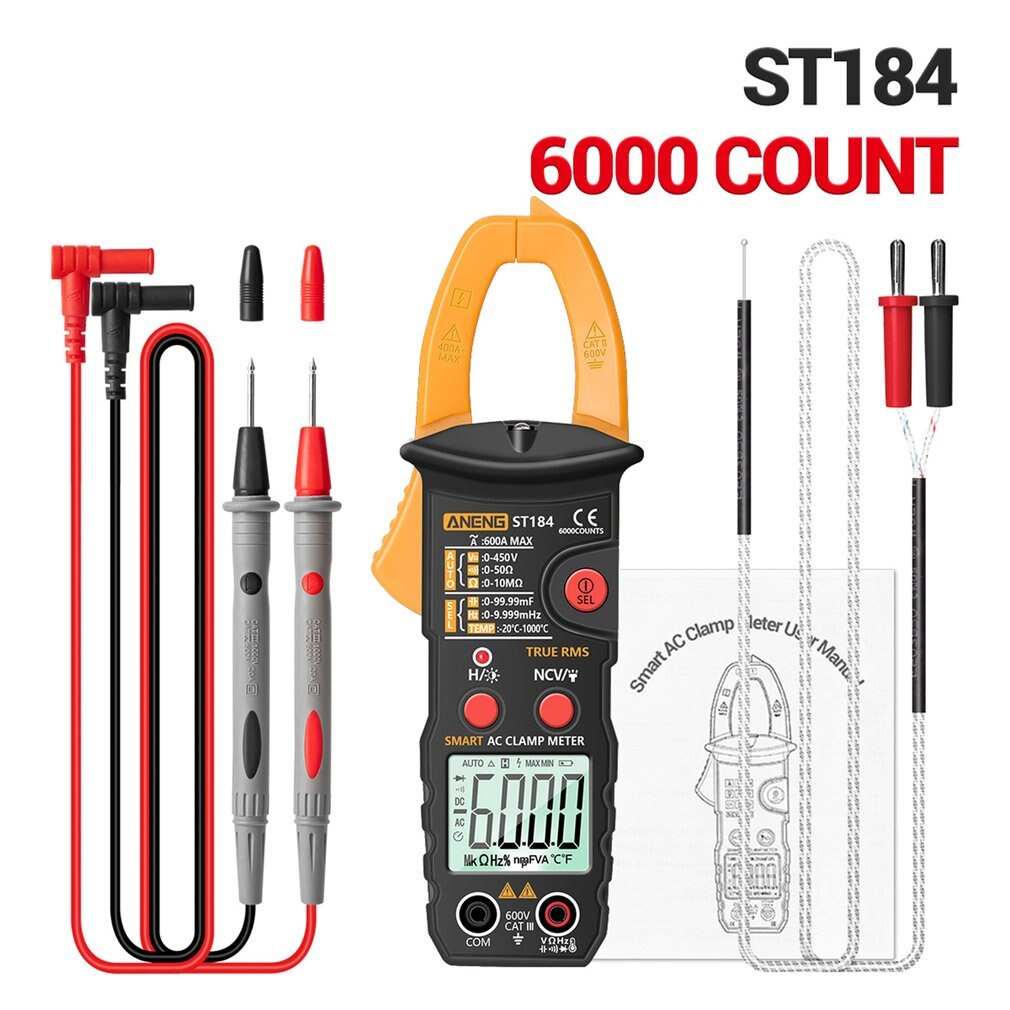 Smart Digital Clamp Meter ST184 Without Battery Digital Multimeter Clamp Meter Measuring Tester: yellow