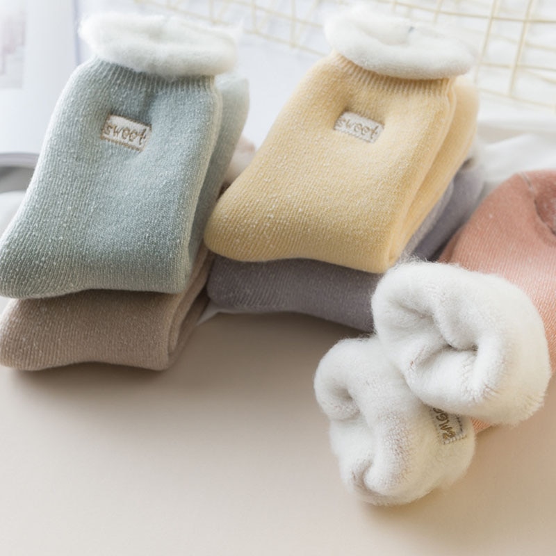 Plus Velvet Thick Wool Socks Women Winter Warm Cotton Inner Socks Candy Color Casual Fluffy Home Floor Socks Sokken