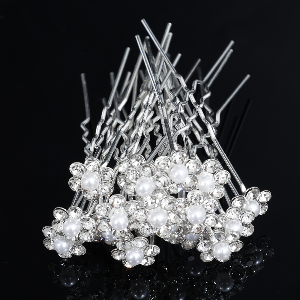 Kolor srebrny perła Rhinestone ślubne grzebienie do włosów akcesoria do włosów dla kobiet akcesoria ozdoby do włosów biżuteria ozdoba ślubna do włosów: 20Pcs 07