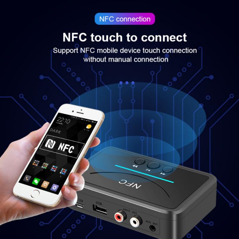 Nfc Draadloze Bluetooth 5.0 Audio Ontvanger 3.5Mm Aux Hifi Stereo Ingebouwde Chip Dual Audio Port Usb Smart afspelen Voor Auto Speaker
