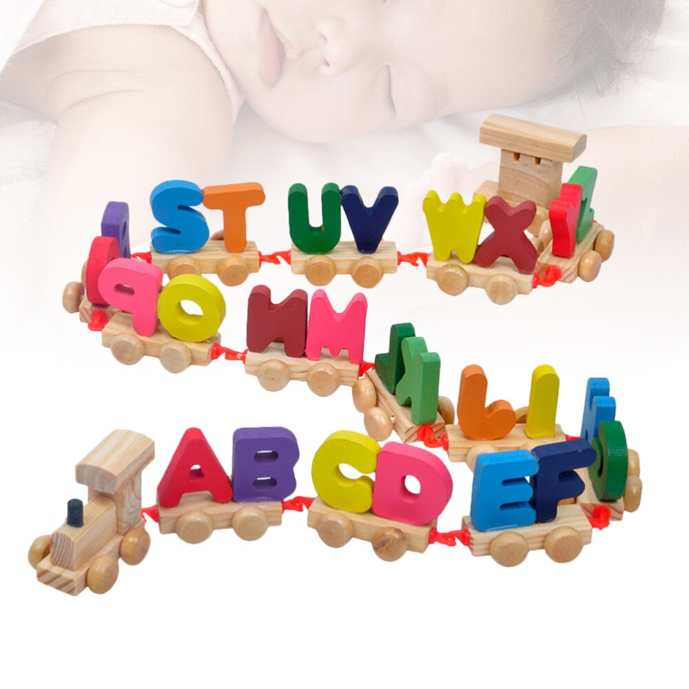 Et sæt træpædagogiske mini magnetiske farverige alfabet tog legetøj brev tog til drenge og piger småbørn