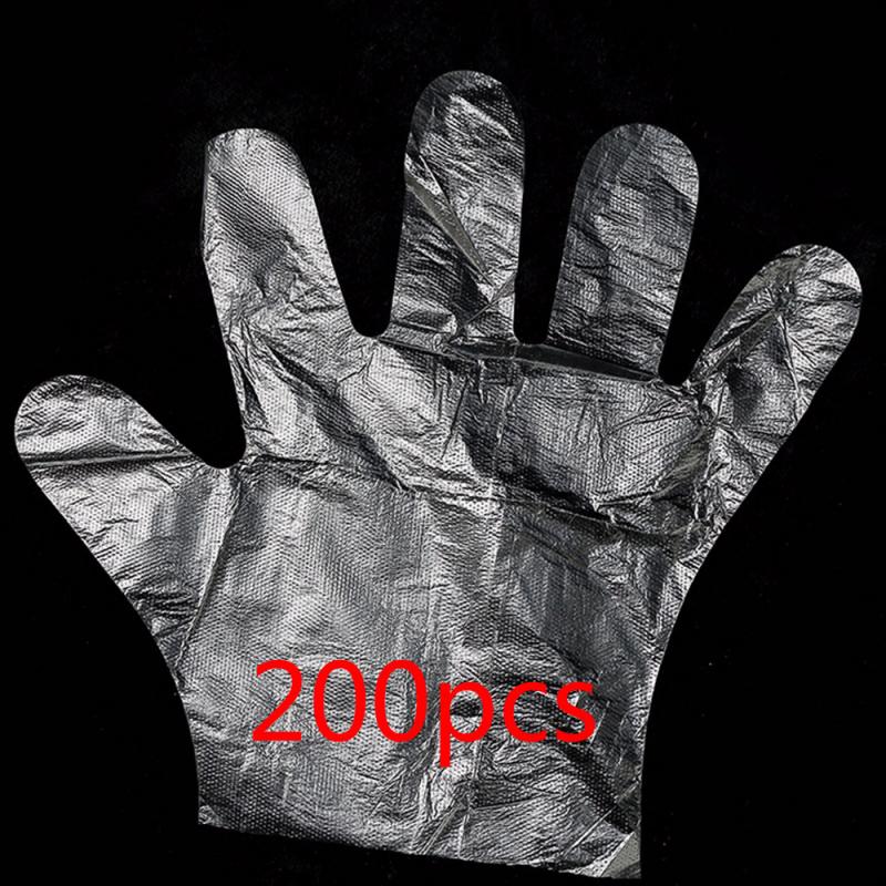 Disposable Gloves 200Pcs/Box Thicken Transparent Plastic PE Film Gloves Disposable Gloves Catering Hair Products Eating Lobster: Default Title