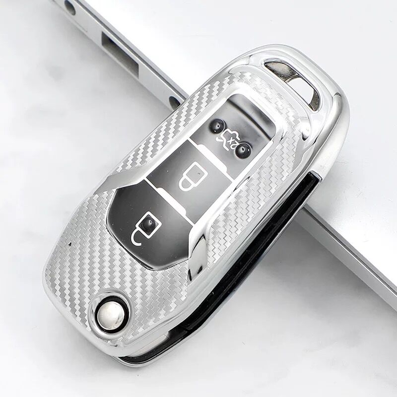 TPU Key Fob Cover Case For Ford F150 Kuga FOCUS 3 Mondeo Everest Fiesta Mustang Fecosport Edge Fusion 3-Buttons Flip Remote Key: A-style-silver