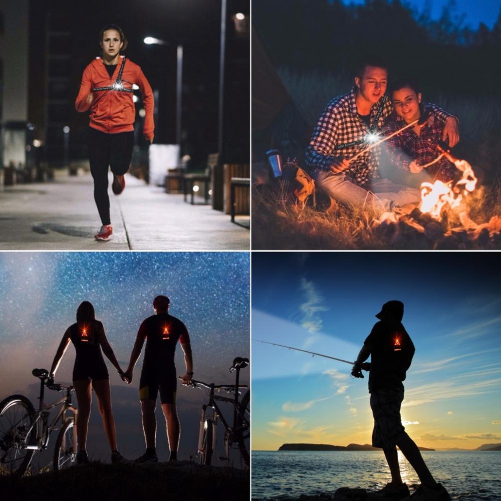 Waterproof Outdoor Sport Running Lights LED Night Cycling Flashlight Warning Bike Light USB Chest Lamp Walking Night Jogging