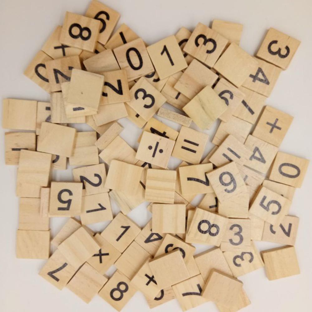 100Pcs English Letter Set Word Scrapbooking Scrabbled Number Alphabet Tile Early Education Wooden Letter Block Home DIY Crafting