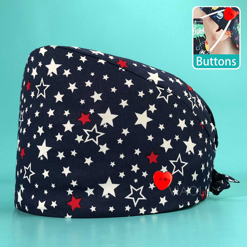 Health Workers Frosted Hat Laboratory operator work cap Beauty salon Print Hat adjustable Scrub Cap working Clean hat Spa Caps: 22050ax