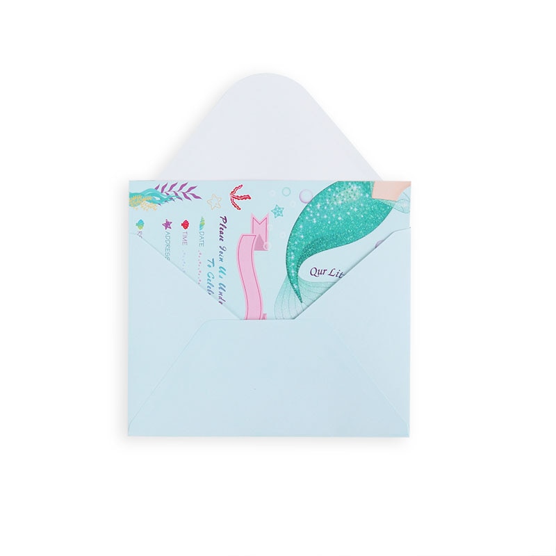 8pcs Little Mermaid Party Invitation Cards Invited Envelopes Baby Shower Girl Birthday Party Decorations Mermaid Tail Cards
