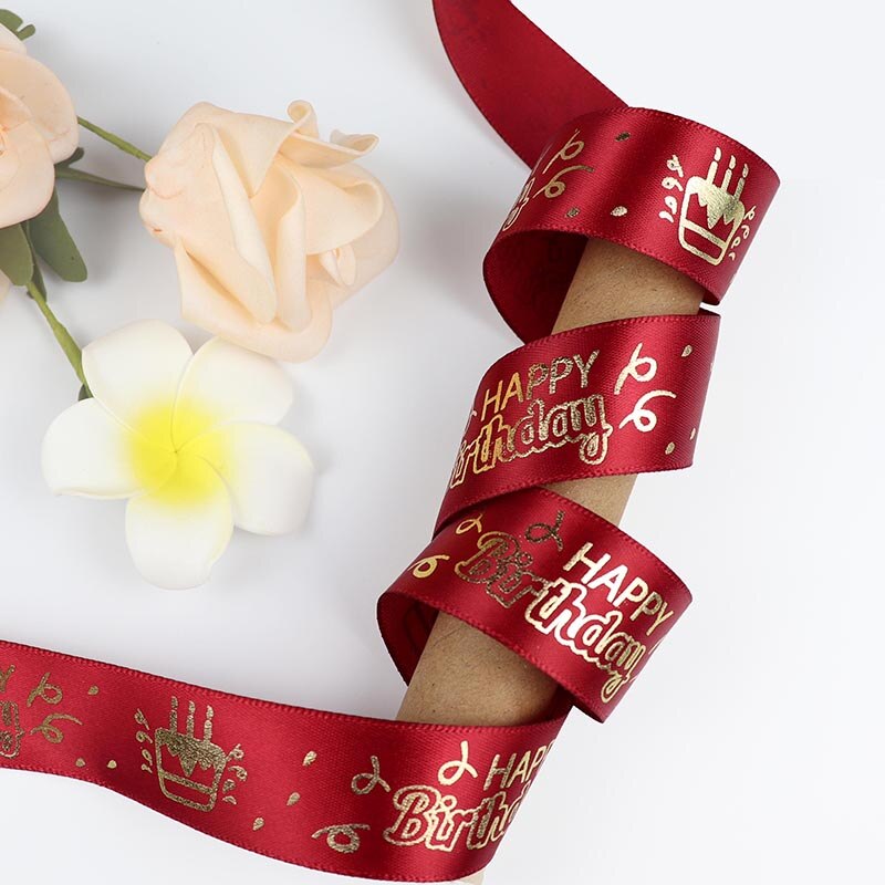 25mm Birthday Ribbon Happy Birthday Printed Satin Ribbon For Birthday Wrapping Birthday Party Decoration Accessories Ribbon